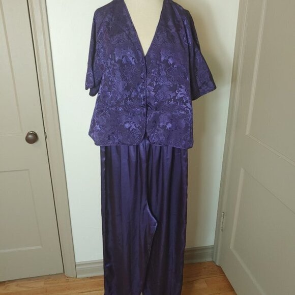 Vintage Victoria’s Secret Gold Label Jacquard Satin Top Pant Set PJ's Loungewear - Picture 3 of 13